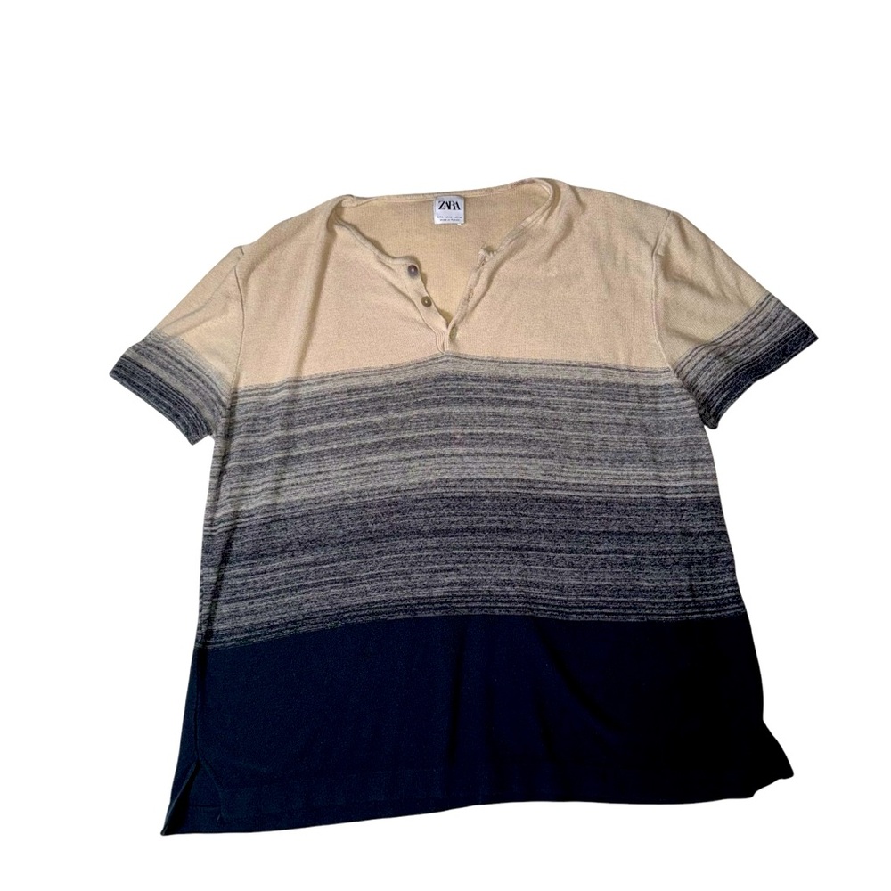 Zara Men's Tan and Blue Shirt